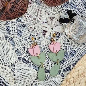 Handmade Clay Tulip Dangly Earrings